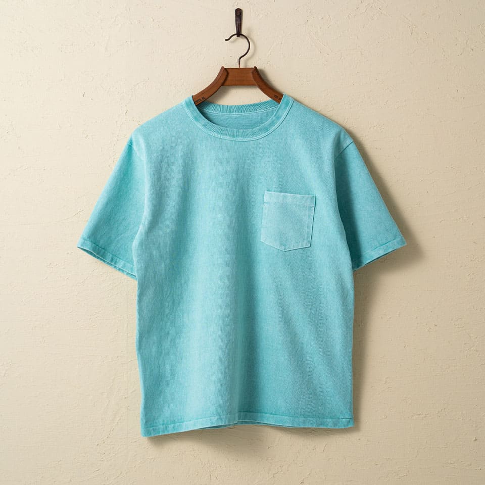 lot.37002PD HEAVY WEIGHT SHORT SLEEVE Pocket Tee PIGMENT DYE <turquoise></turquoise>