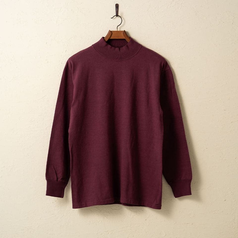 lot.58004 "STAND WHEEL”H/W MOCK NECK L/S TEE<BORDEAUX>