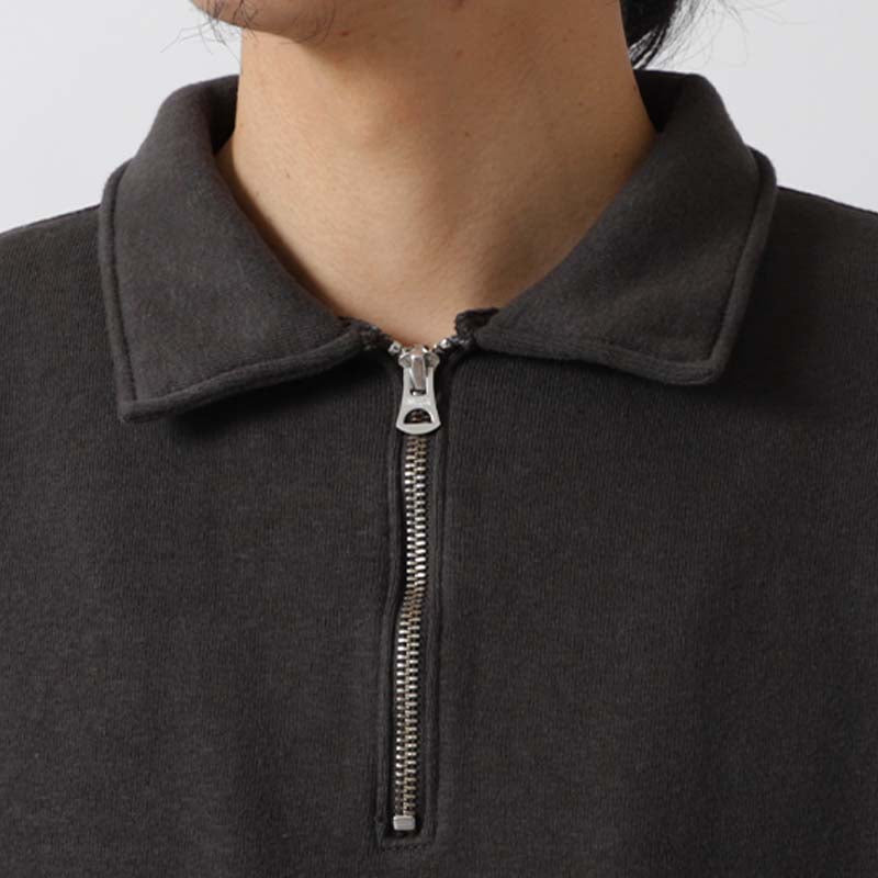 lot.86017 "LOOP WHEEL”HALF-ZIP COLLARED SWEATSHIRT<HEATHER CHARCOAL>