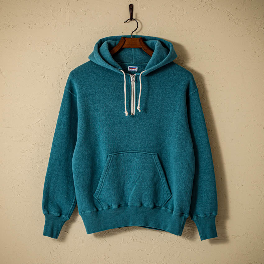 lot.86012 "LOOP WHEEL" HARF ZIPPED SWEAT HOODIE<turquoise></turquoise>