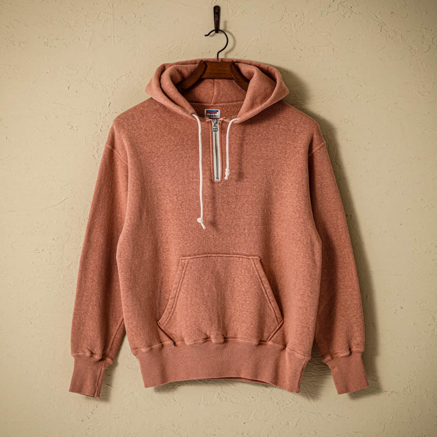 lot.86012 "LOOP WHEEL" HARF ZIPPED SWEAT HOODIE<salmon pink></salmon>