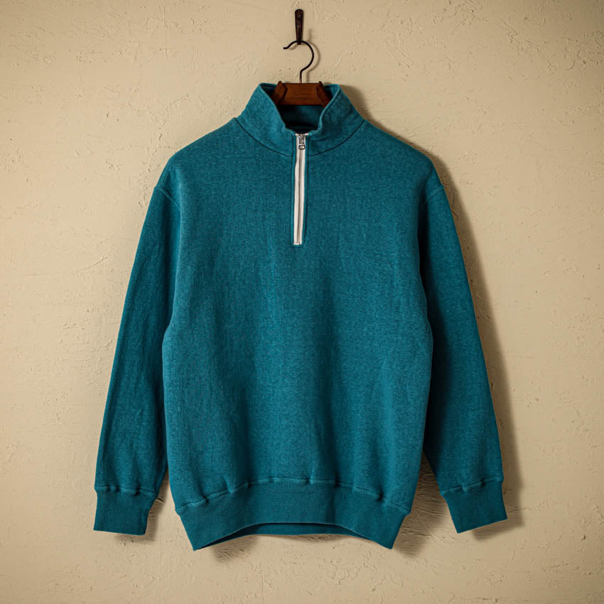 lot.86014 LOOP WHEEL” HIGHNECK HALF ZIP SWEATSHIRT<turquoise></turquoise>