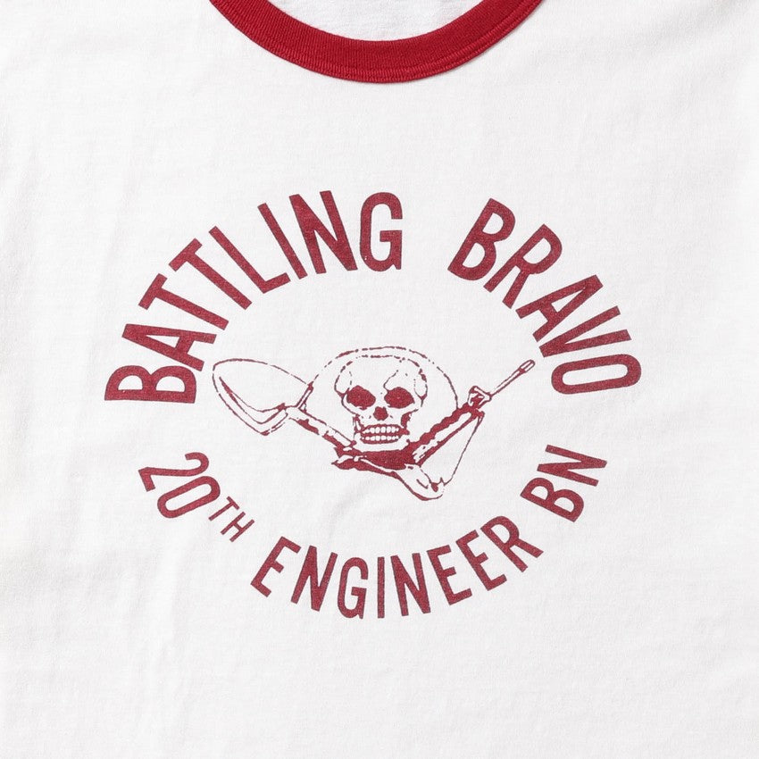 lot.34006-03 Ringer Tee "BATTLING BRAVO"<OFF WHITE×RED>