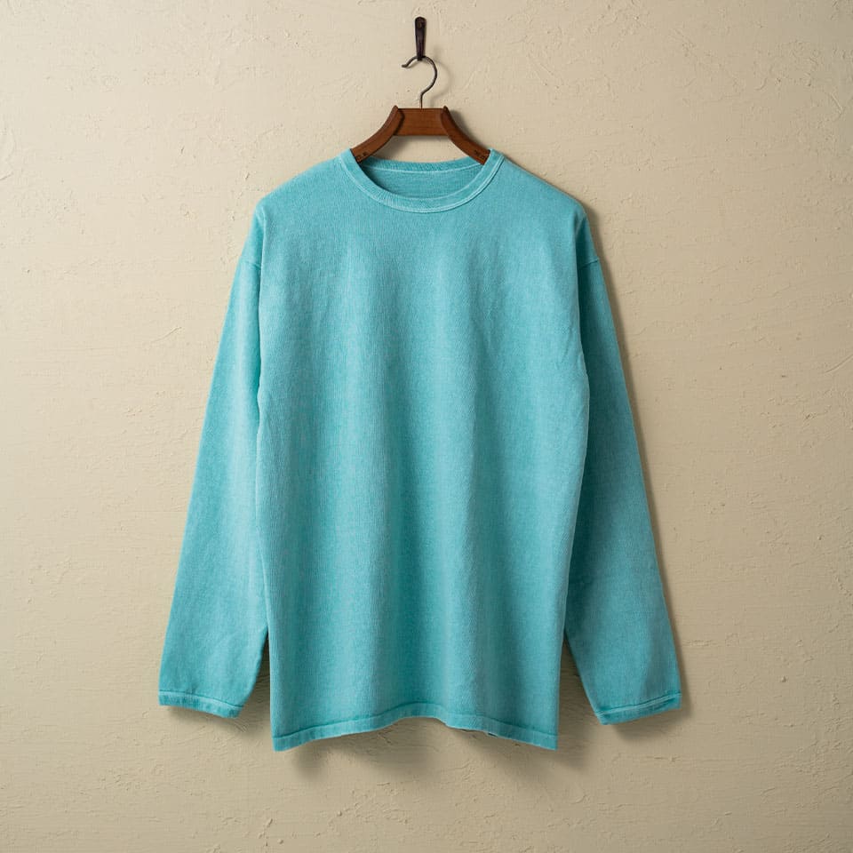 lot.58001PD HEAVY WEIGHT LONG SLEEVE Tee PIGMENT DYE<TURQUOISE>