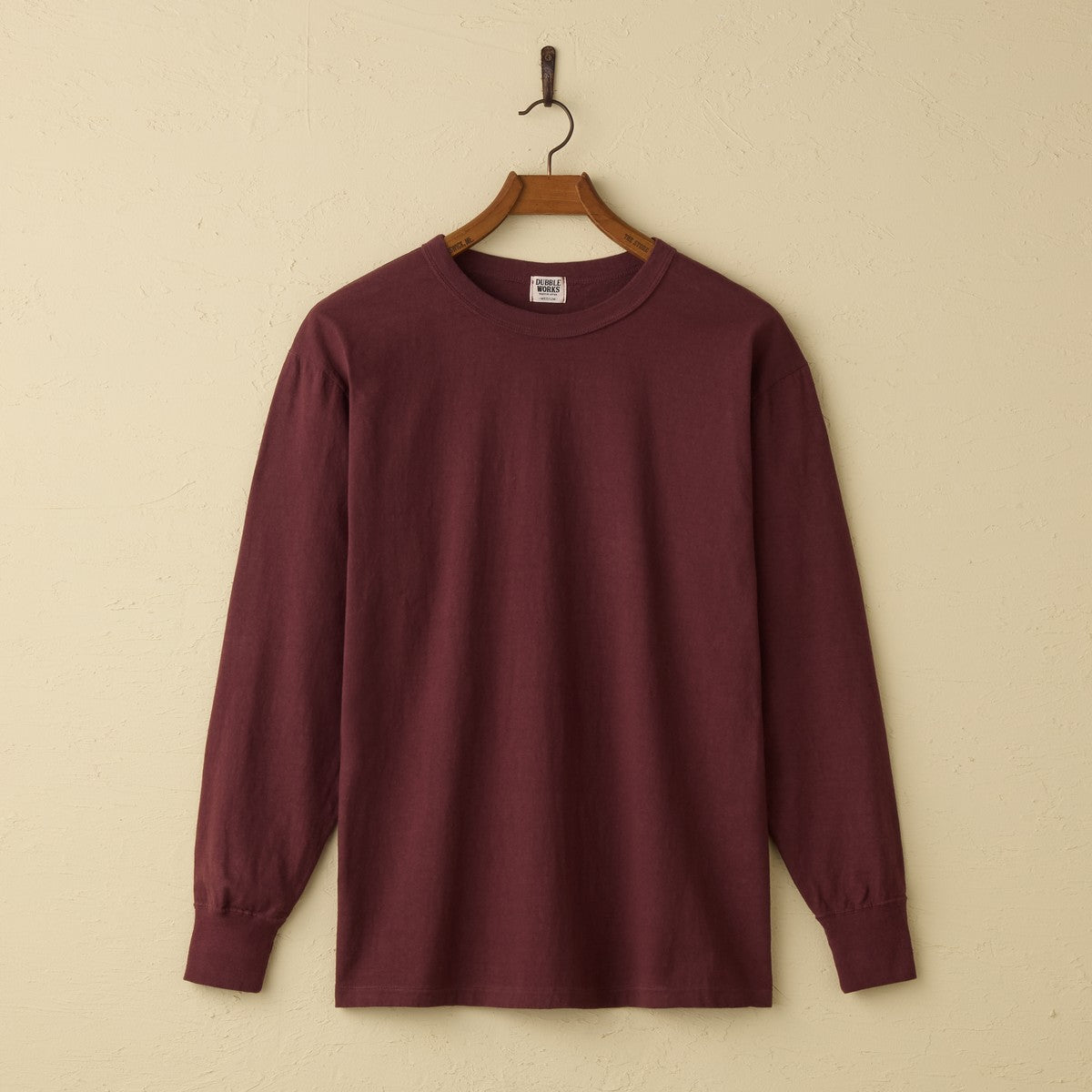 lot.55001 FALLEN COTTON MID WEIGHT L/S TEE (BORDEAUX)