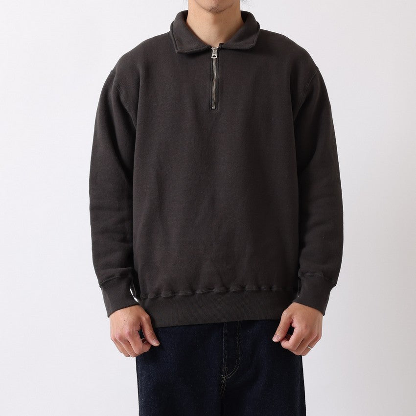 "LOOP WHEEL”HALF-ZIP COLLARED SWEATSHIRT<BURGUNDY>