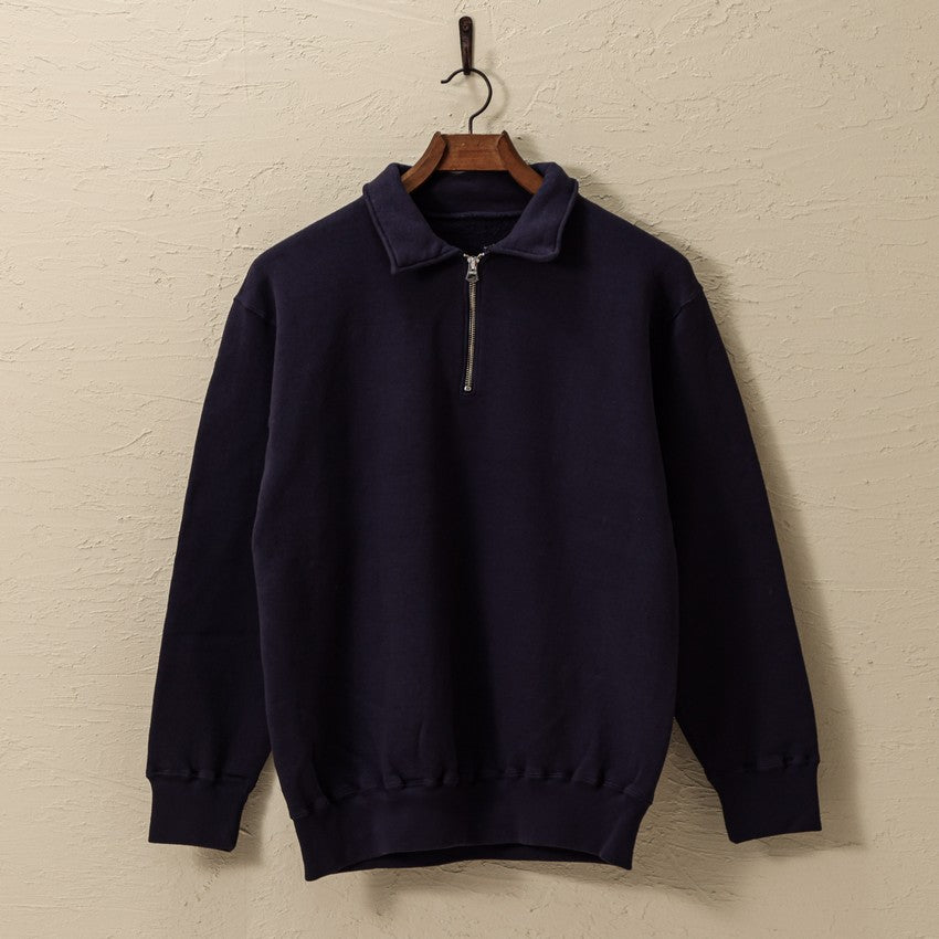 "LOOP WHEEL”HALF-ZIP COLLARED SWEATSHIRT<NAVY>