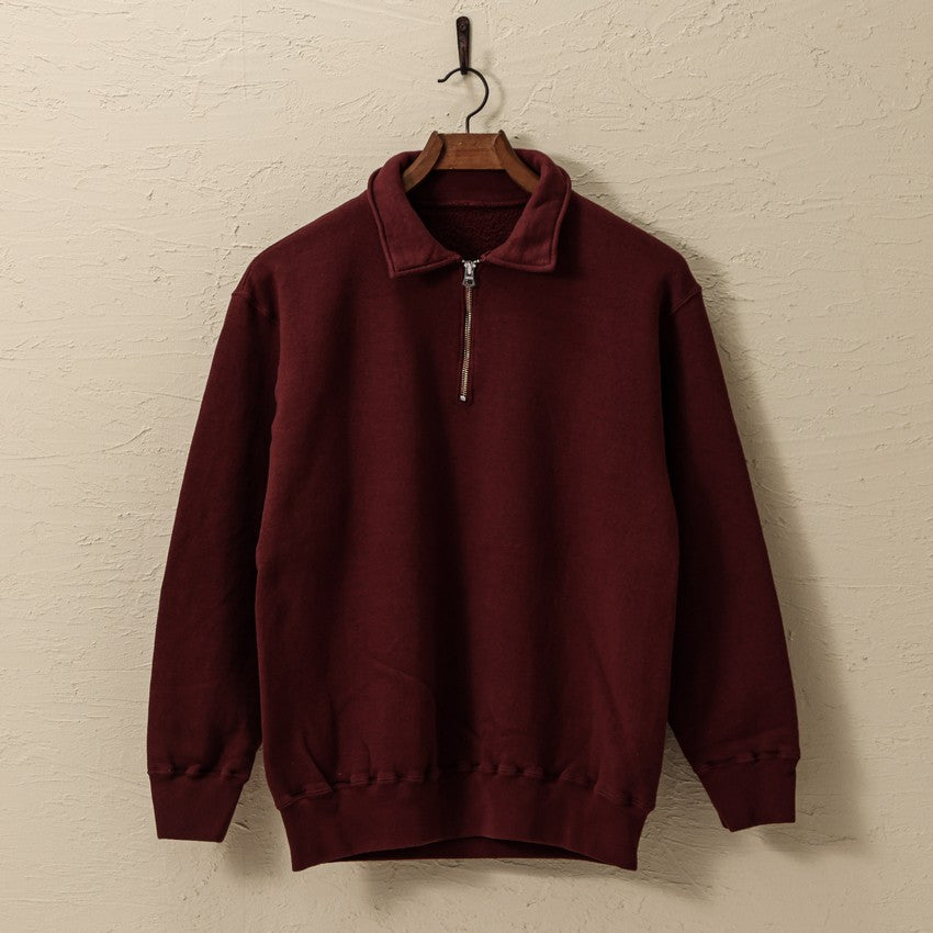 "LOOP WHEEL”HALF-ZIP COLLARED SWEATSHIRT<BURGUNDY>