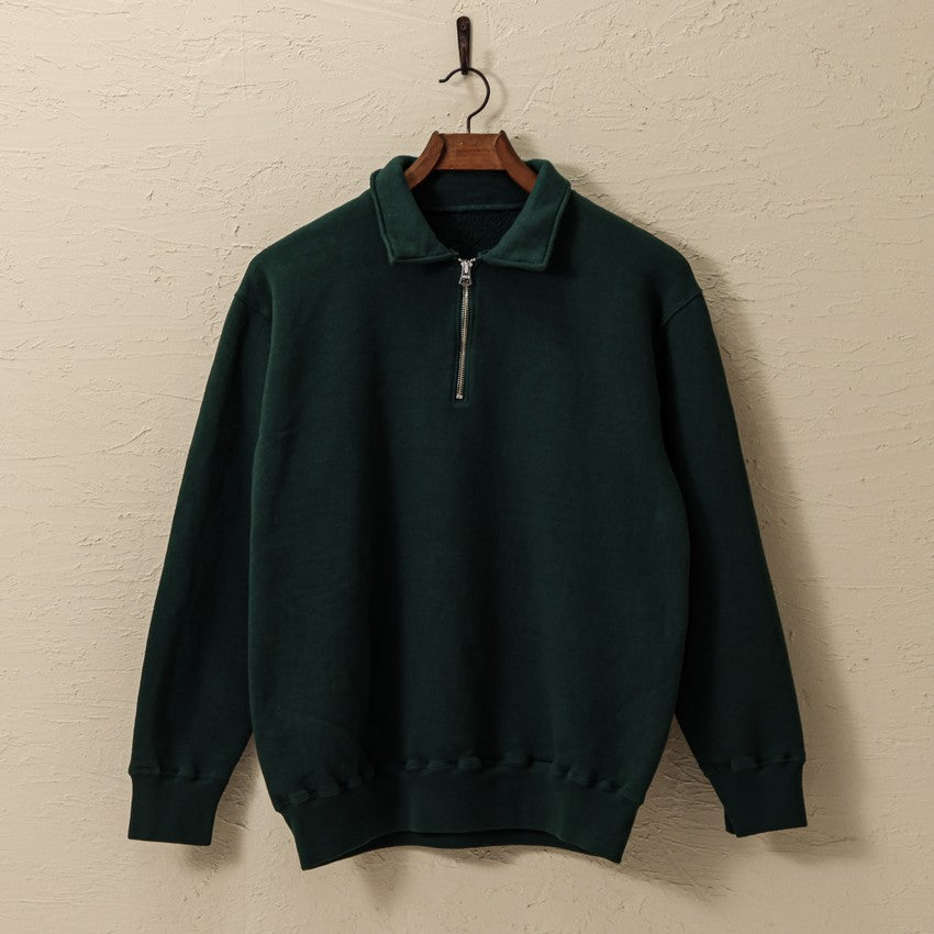 "LOOP WHEEL”HALF-ZIP COLLARED SWEATSHIRT<GREEN>