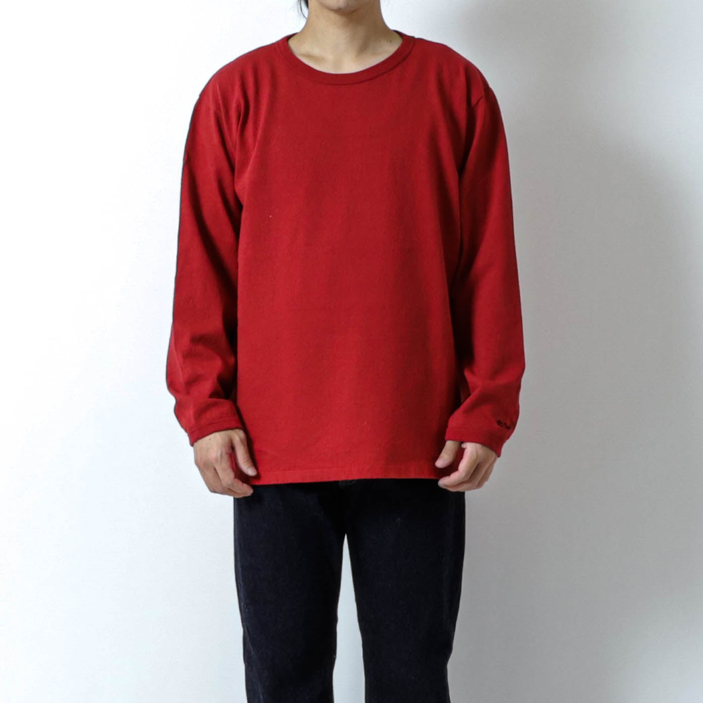 lot.58001PD HEAVY WEIGHT LONG SLEEVE Tee PIGMENT DYE<BRICK RED>