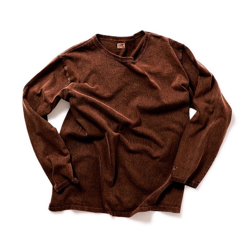 lot.58001PD HEAVY WEIGHT LONG SLEEVE Tee PIGMENT DYE_MAD BROWN